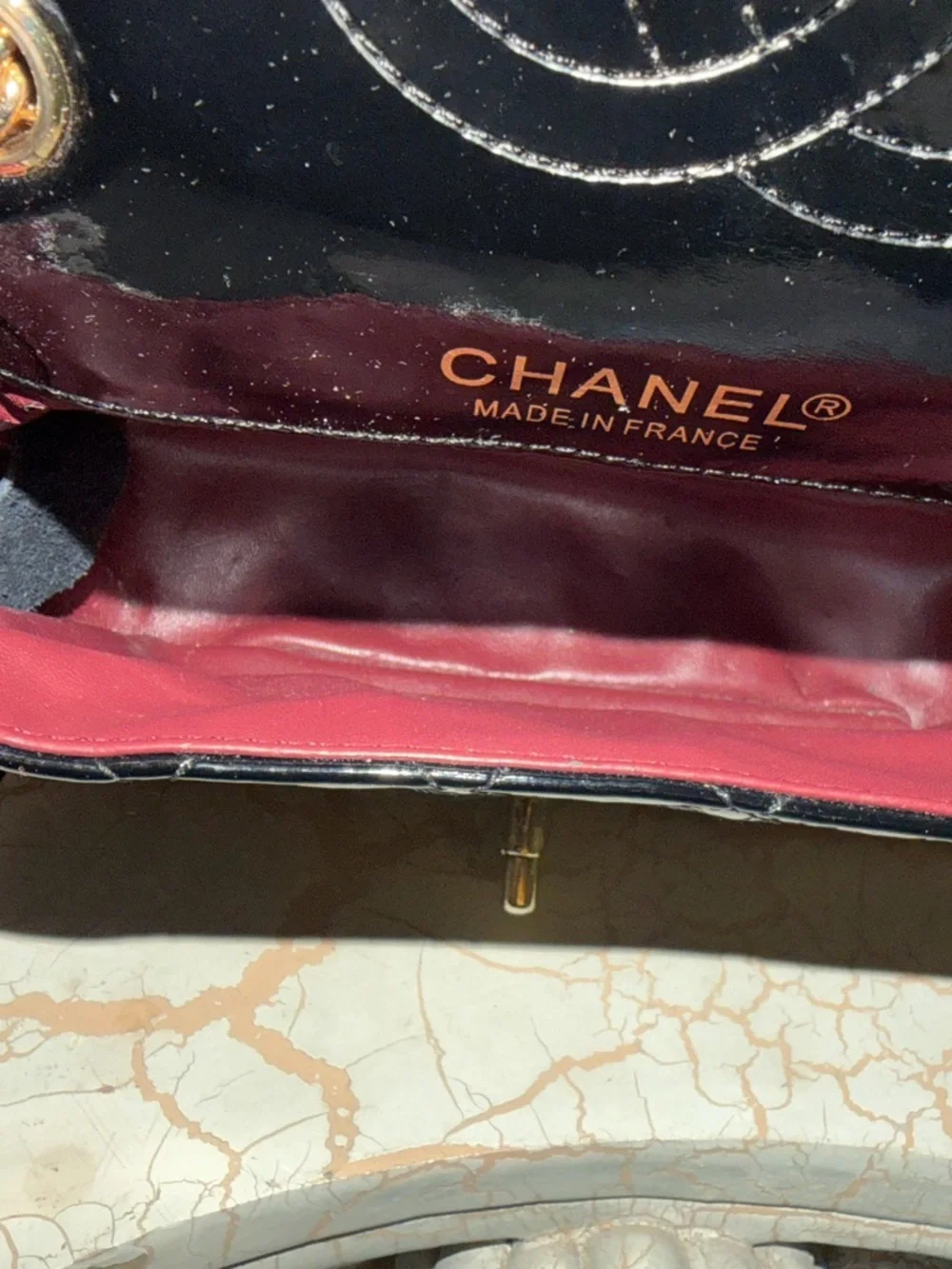 CHANEL Vintage Black Quilted Patent Mini Crossbody with Gold Hardware